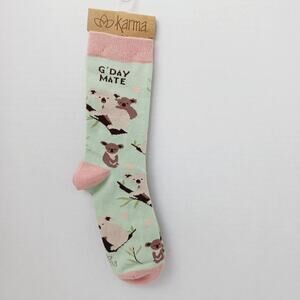 Women Boy Sock Crew Karma Good Day Mate Koala Cotton Gift Eucalyptus NWT NEW